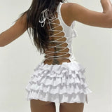 Zingj Women's Wear 2024 Summer New Sexy Hollow Lace-Up With Flounce High Temperament Cake