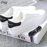 Women White Flats Pu Soft Leather Sneakers Canvas Loafers Comfort Lace Up Casual Spring Woman Vulcanized Shoes Summer