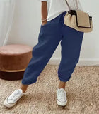 Women Cotton Tample Waist Nine Trousers Casual Women's