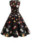 Women Casual Elegant Office Work Red Christmas Retro Hepburn O-neck Sleeveless Swing Party