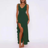 Pure Sexual V-Neck Side Open Skirt Dress With High-End Feel And Long Dress New Women's