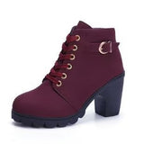 High Heel Single Boots Belt Buckle Women's Shoes Thick Heel Short Boots Round Head Martin Boots Women's Lace And Bare Boots