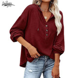 Spring Long Sleeve Oversized Hoodie Fashion V-Neck Hooded Sweatshirts Casual Loose Bat Sleeve Hoodies Women Tops