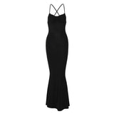 Thin High-Rise Sleeveless Bagted Hip Dress New Cross-Sling Long Dress Fishtail