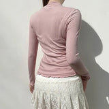 Aesthetic Lace Trim Bow Long Sleeve Tee-Outfit
