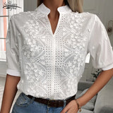 Summer Embroidery Women Blouse Fashion V-neck Lantern Sleeve White Shirt Woman Vintage Tops Cotton Female Blouses