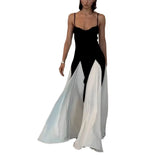 Women's New Slings With Sling Color Splicing Out Shoulder Print Dress Body