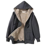 2025 New Autumn Women's Clothing Plush Hooded Long-Sleeved Solid-Colored T-Shirt Zip-Down Loose Coat