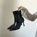 Black Pointed High-Heeling Women With Short Boots In The Autumn And Winter Of 2025, With Elastic Skinny And Lean