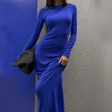 Zingj Women's Wear Spring / Summer 2024 New Solid Color Long Sleeve Collect Purse Hip Slit Dress Children's Holiday