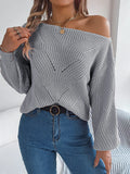 Shooting 2025 Autumn And Winter Leisure Hollow Word Collar Shoulder Lantern Sleeve Sweater Women's