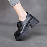 Single Shoe Thick Sole High Heel Year New Leather English Wind Small Leather Shoes Pedalle