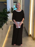 New Solid-Color Suit Round-Collar Sleb Set Of Bright Bat Shirt Wide Leg Trousers Set For