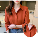 Women's Shirt Chiffon Blouses for Women Full Sleeve Button Up Tops Polo Neck Woman Blouse Tops Female 2023 Basic Shirts