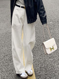 Waist And White Jeans Female Autumn Temperament Slim Loose Thin Trousers Straight Broad Leg