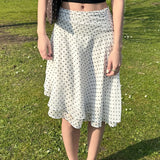 Temperament Light Ripe Wind Folds Thin Wave Point Bump Color Double Mesh Splicing Medium Long A-Word Half-Body Skirt
