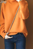 Turtleneck Women Sweater Thick Warn Pullovers For Women Knitted Tops Autumn 2023 Loose Sweater Turtleneck Women's