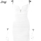 Spaghetti Strap Ruched Dress Women 2022 Spring Sexy Slim Elegant Clubwear Solid Sleeveless Backless Sheath Dress