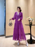 Retro Court Style Lace V-Neck High-End Dress With Thin Single-Drace Buckle