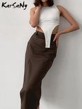 PU Leather Brown Skirts Womens 2023 High Waist Zipper Long Skirt Green Office Pencil Elegant Women's Skirts For Work
