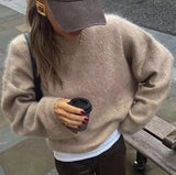 Women's INS Explosion Deep Wine Red Long Sleeve Pull Round Collared