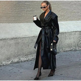 Explosion Women's Autumn/Winter New Overneck With Long Imitation Leather Wind