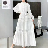 Style Dress Summer Dress Women's Heavy Industry Hollow Lace Splicing Long French Lantern Sleeve