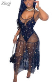 Summer Sexy Mesh Beach Y2K Maxi Dresses Women Spaghetti Strap Ruffle Robe Swimwear New Fashion Backless Swimsuit Cover