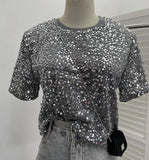 Lidg Short-Sleeved T-Shirt Woman 2025 Spring Dresses Loose Lime Bling Blouse
