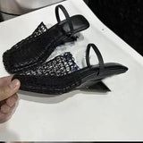 Summer Fashion Casual Lady Breathable Black Woven Head French Women's Shoes Niche Slopes And