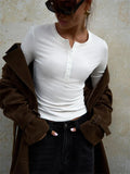 Buttoned Long Sleeve Solid Top- Outfit