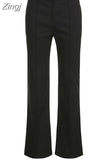 Harajuku Y2K Black Belt Skinny Flare Pants Female Casual Chic Elegant Low Waist Trousers 90s Aesthetic Capris