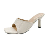 Summer New Word Lingge French Cool Slippers Women Wear Square High Heels Fine Heel Half-To-Sand