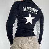 Contrast Star Print Zip Up Jacket-Outfit