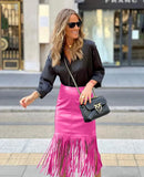 Zingj Street Trend Wind 22 Autumn And Winter Style Tassel Splicing Leather Skirt