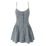 Two-Color Lattice Button Embellion With Joint Dress 2025 Spring New