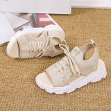 Spring And Summer New Sloping Sandals Women Large Size Flying Breathable Net Cloth Hollow Loose Fish Mouth