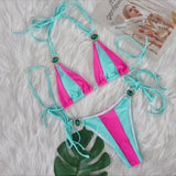 Zingj Sexy New Crystal Diamond Bikini Solid Color Patchwork Belt Swimsuit Vacation Split Women's