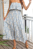 Floral Dress Women Chest Wrapping Bech Long Dress Female Sexy Strapless Elastic Waist A Line Holiday Backless