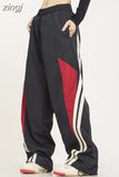 Streetwear Bf Patchwork Striped Cargo Pants Fashion Hip Hop Women Y2K Trousers Korean Casual Sweatpants Wide Leg Pants