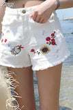 Waisted Micro Shorts Women Plus Size 4XL 5XL Summer Jeans White Short Woman Kawaii Denim Hole Shorts Embroidery