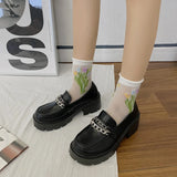 Zingj New Small Leather Shoes Female British Retro One Foot Pedal Web Celebrity Loafers Thick Heel Chain Platform Women's