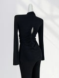 Zingj Temperament Korean Version Slim Slim Black Half High Collar Sleeveless Jacket Female Design Sense Careful Machine Hollow