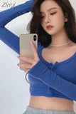 Women Solid Leisure Sexy All-match Single Breasted Elegant Slender O-neck Fashion Autumn New Cozy Femenino Crop Tops
