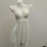 Lust Lace Spliced Silk Beauty Sling Pyjamas Women Autumn Folded Lace Cup Pyjabs Porcede Thin