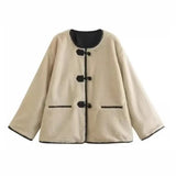Women's Explosive Single-Row Buckle Round-Neck Fur Jacket