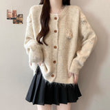 Small Fresh Three-Dimensional Flowers Knitted Shirt Women Autumn And Winter New Design Sense Age-Sensitive Sweater Coat