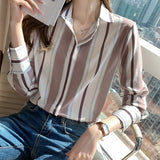 Woman Blouses 2023 Striped Shirts Long Sleeve Womens Tops Button Up Shirt Polo Neck Female Clothing Basic OL Ladies