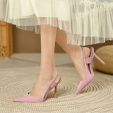 Women's Fine Heel 2025 Spring New Cloth Head Pointy Single Shoes Behind Trip With Skirts And Head Women's