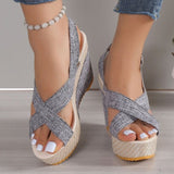 Zingj Platform Heel Sandals 2024 Size Denim Cross Buckle